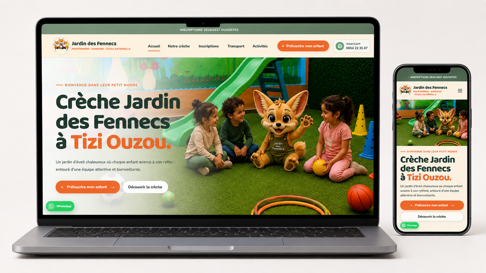 Capture du site vitrine Jardin des Fennecs pour creche et garderie