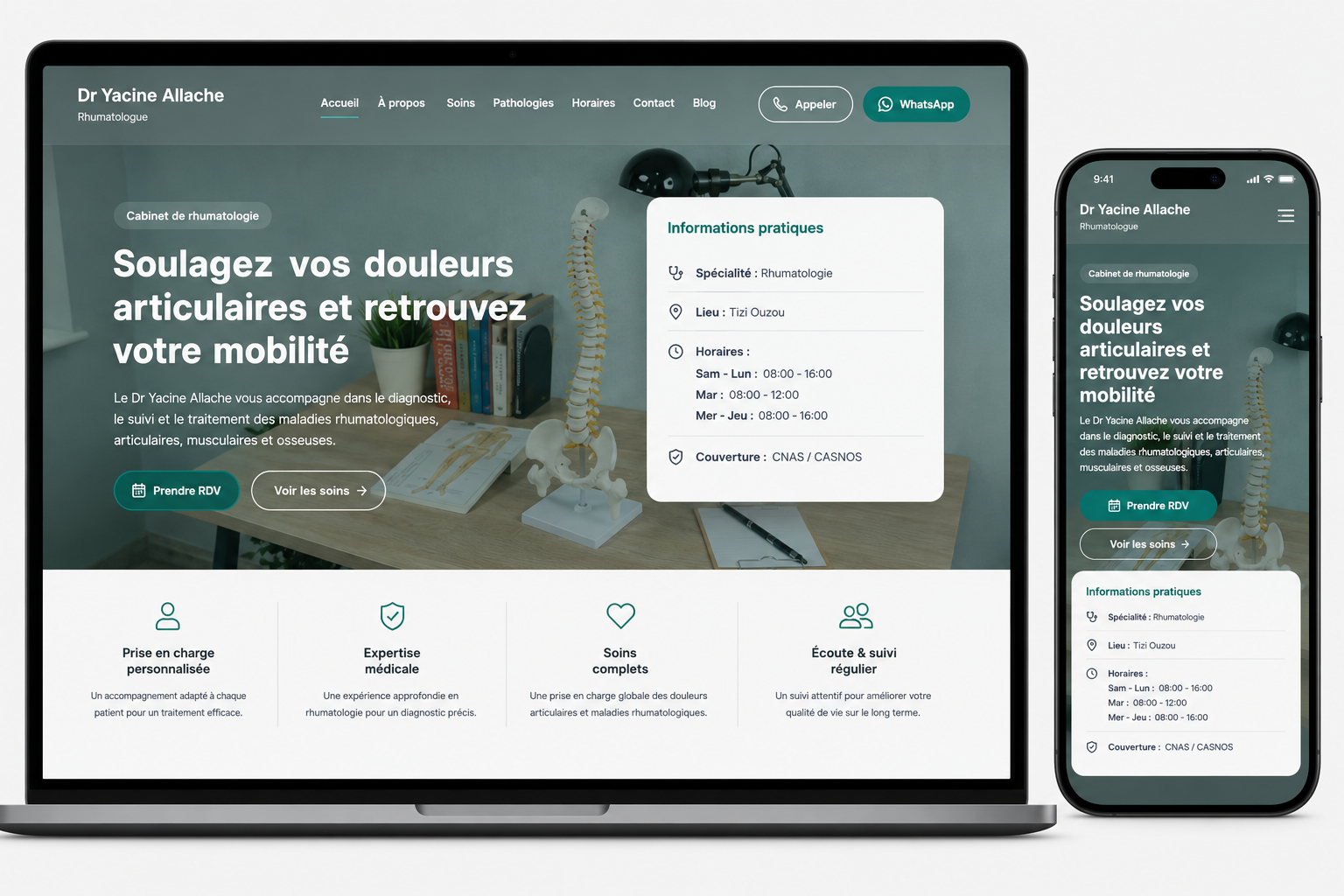 Capture du site medical du cabinet de rhumatologie Dr Yacine Allache